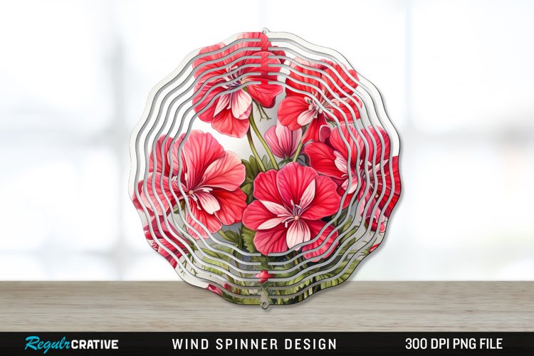 Vintage Geranium Flowers Wind Spinner Sublimation PNG Design example image 1
