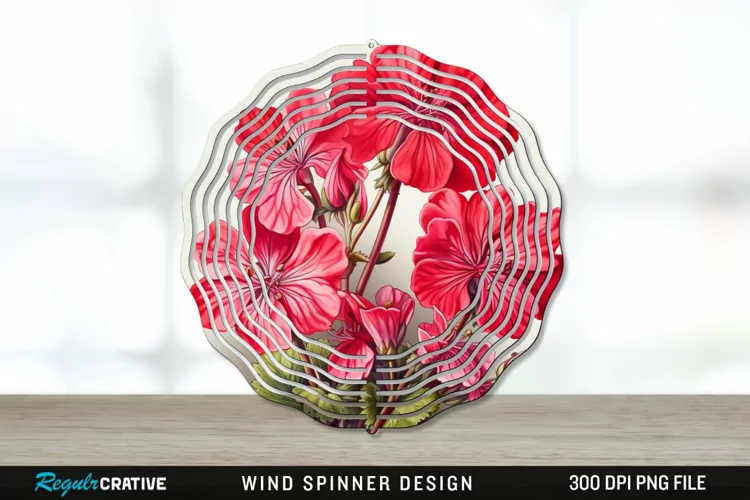 Vintage Geranium Flowers Wind Spinner Sublimation PNG Design