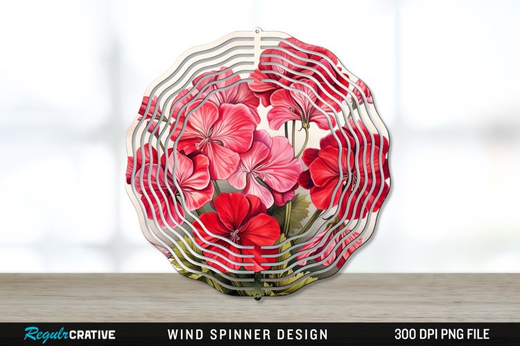 Vintage Geranium Flowers Wind Spinner Sublimation PNG Design example image 1