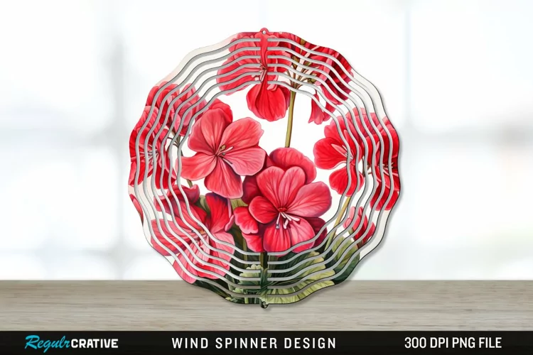 Vintage Geranium Flowers Wind Spinner Sublimation PNG Design