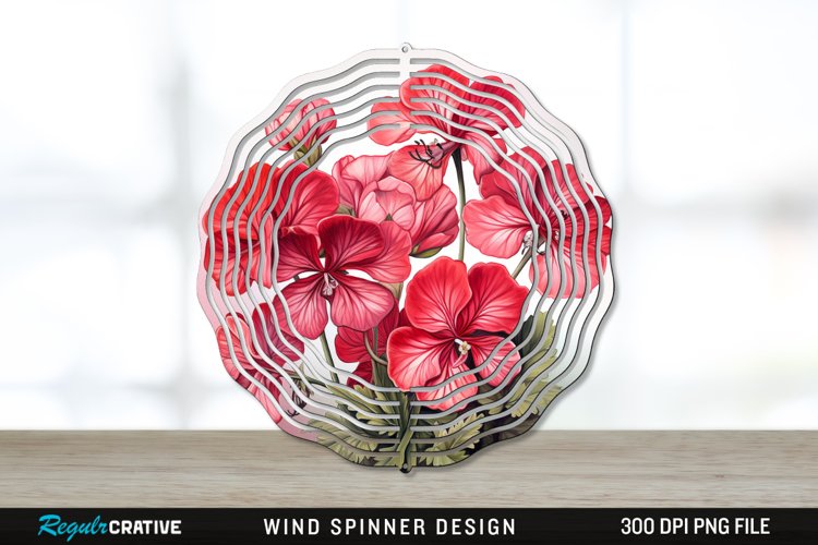 Vintage Geranium Flowers Wind Spinner Sublimation PNG Design example image 1