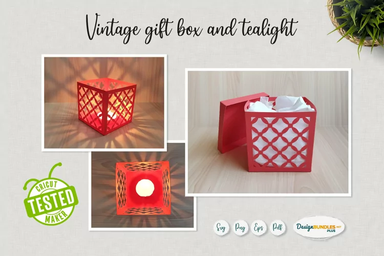 Vintage pattern Tealight template | Lantern and gift box SVG