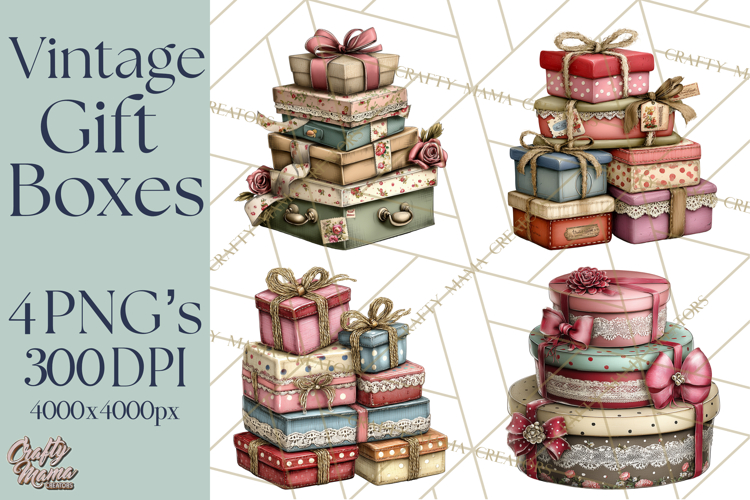 Vintage Gift Boxes Clipart PNG, Romantic Antique Boxes