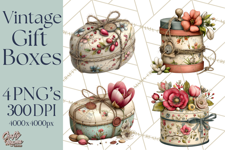 Vintage Gift Boxes Clipart PNG, Romantic Antique Boxes