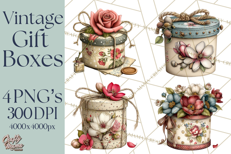 Vintage Gift Boxes Clipart PNG, Romantic Antique Boxes