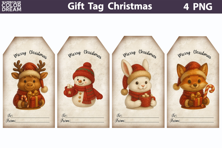 Christmas Animals Gift Tags | Junk Journal Card