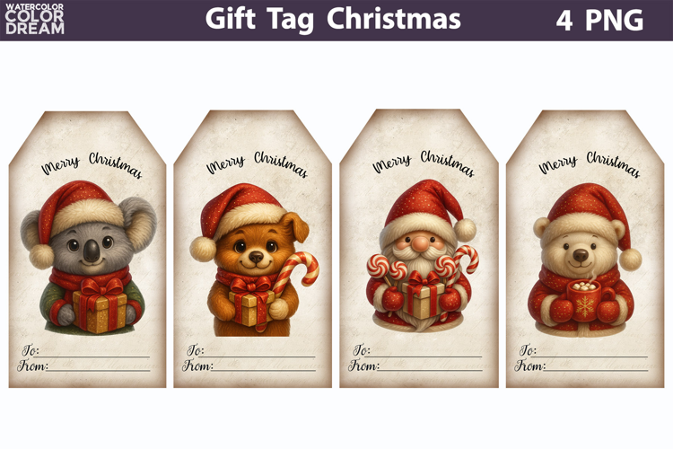 Christmas Animals Gift Tags | Junk Journal Card