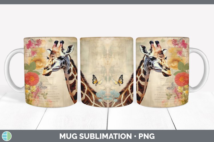 Vintage Giraffe Mug Wrap | Sublimation Coffee Cup Designs