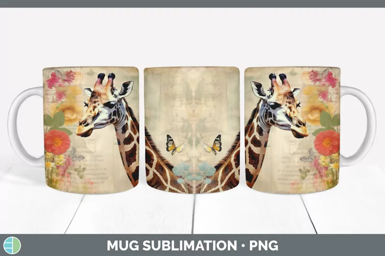 Vintage Giraffe Mug Wrap | Sublimation Coffee Cup Designs