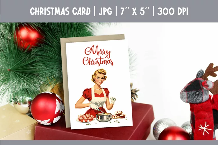 Merry Christmas Card Printable | Vintage Pin Up Girl PNG