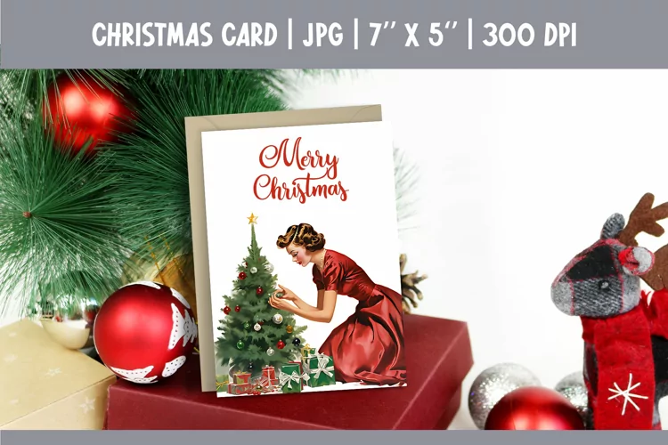 Merry Christmas Card Printable | Vintage Pin Up Girl PNG