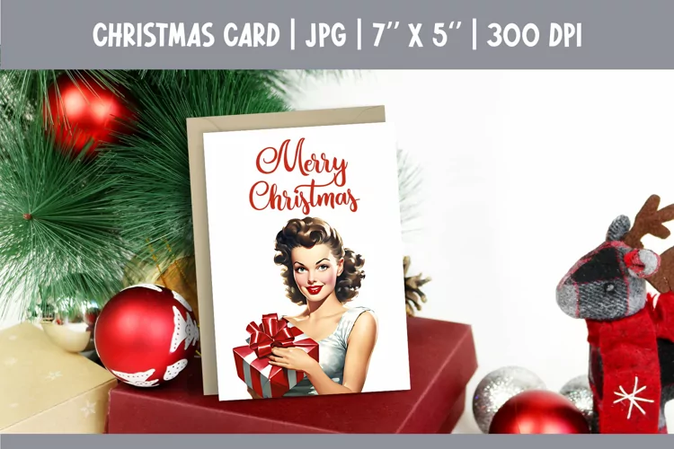 Merry Christmas Card Printable | Vintage Pin Up Girl PNG