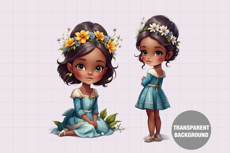 Watercolor girl with flowers clipart, Vintage girl clipart
