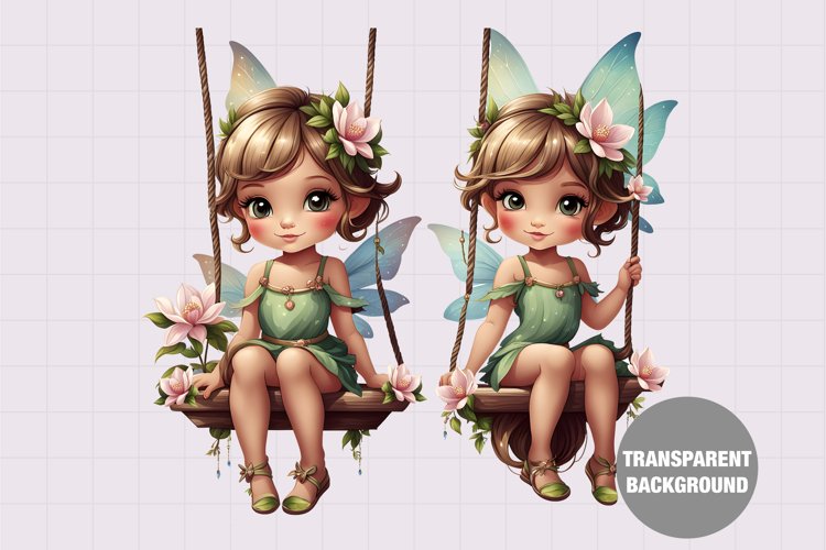 Fairy on swing illustration, Vintage girl clipart