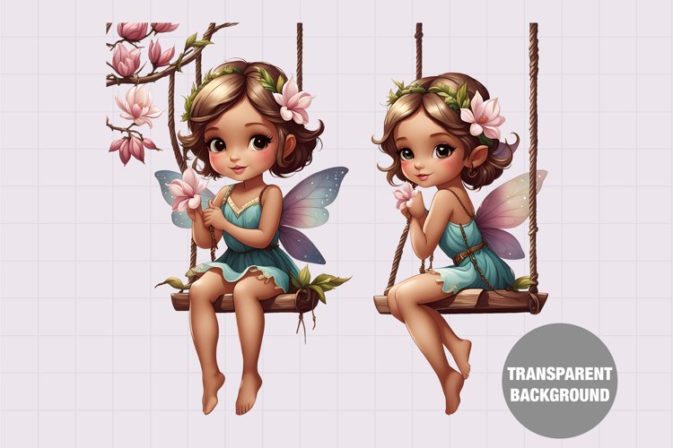 Spring fairy on swing clipart, Vintage girl clipart