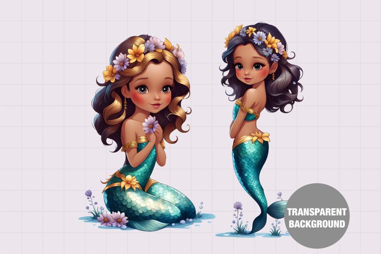 Watercolor mermaid clipart, Vintage girl clipart