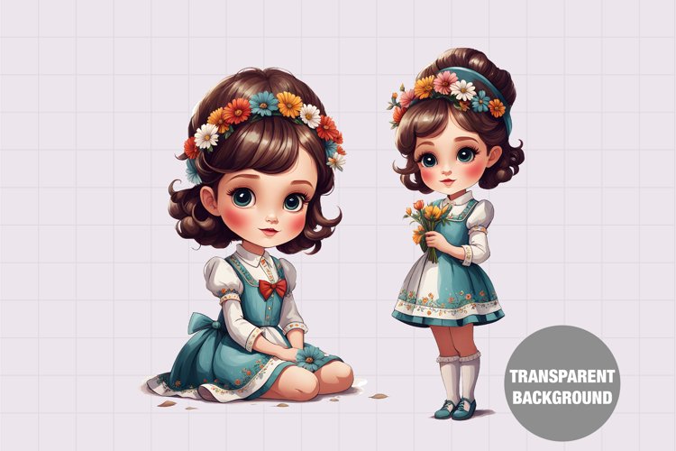 Vintage doll girl clipart