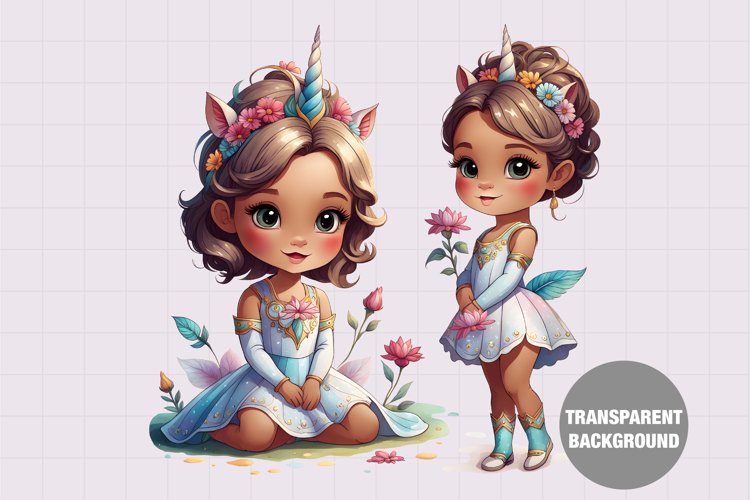 Girl in unicorn dress, Unicorn clipart