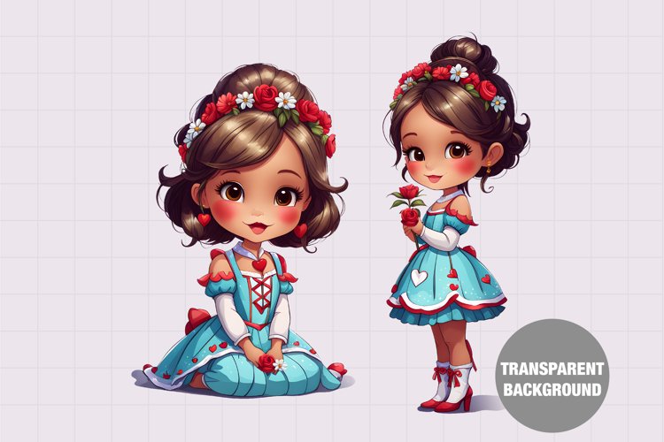 Girl with roses and hearts clipart, Vintage girl clipart