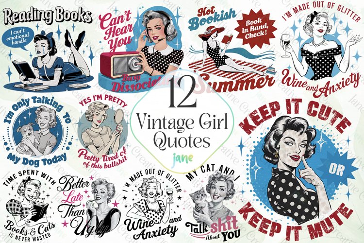 Vintage Girl Quotes Sublimation Bundle example image 1