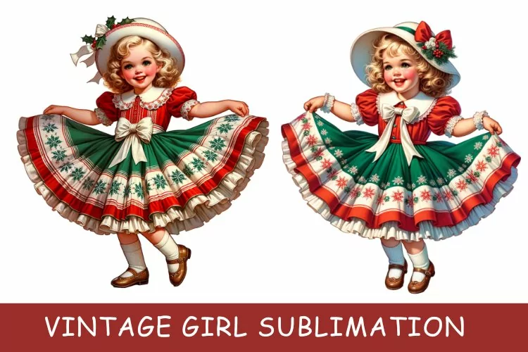 Cute Vintage Girl clipart, Vintage Girl Sublimation
