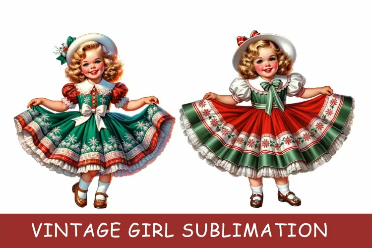 Cute Vintage Girl clipart, Vintage Girl Sublimation