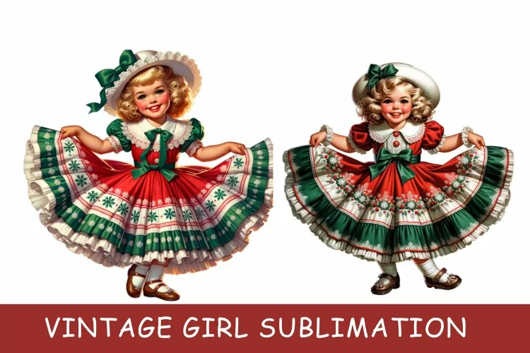 Cute Vintage Girl clipart, Vintage Girl Sublimation