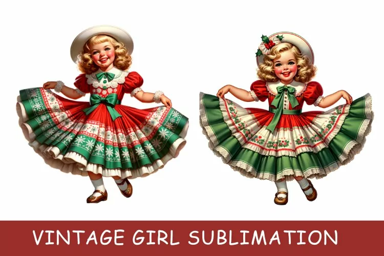 Cute Vintage Girl clipart, Vintage Girl Sublimation