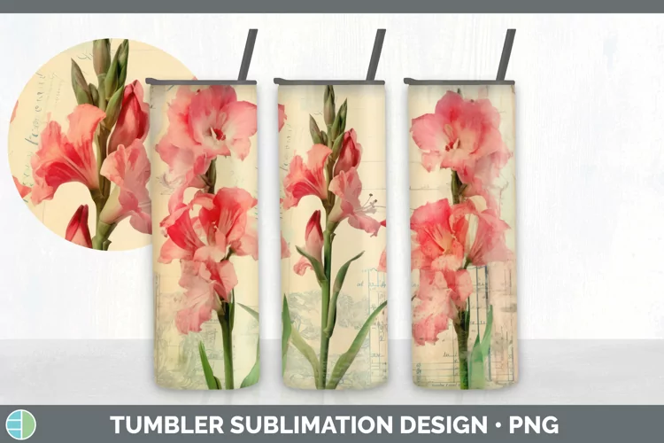 Vintage Gladiolus Flowers Tumbler | Sublimation 20 oz Skinny