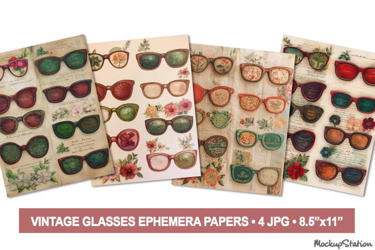 Vintage Glasses Scrapbook Papers Floral Background Ephemera
