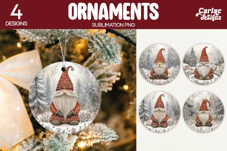 Christmas Ornament Sublimation, Vintage Gnome Ornaments
