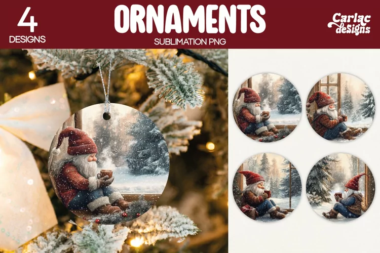 Christmas Ornament Sublimation, Vintage Gnome Ornaments