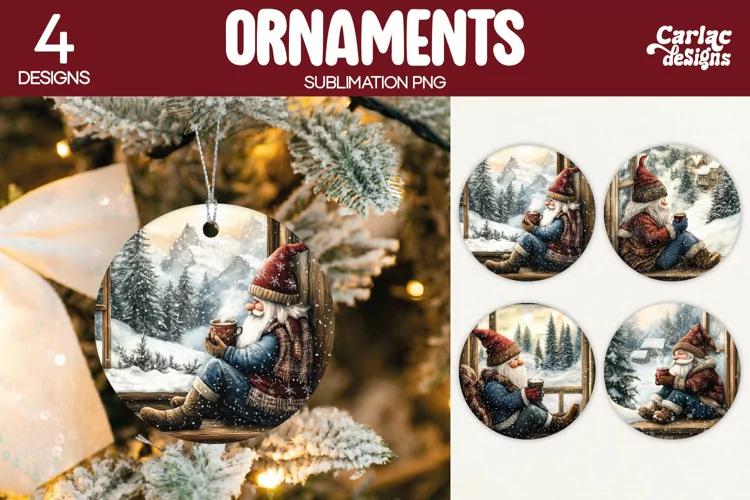 Christmas Ornament Sublimation, Vintage Gnome Ornaments
