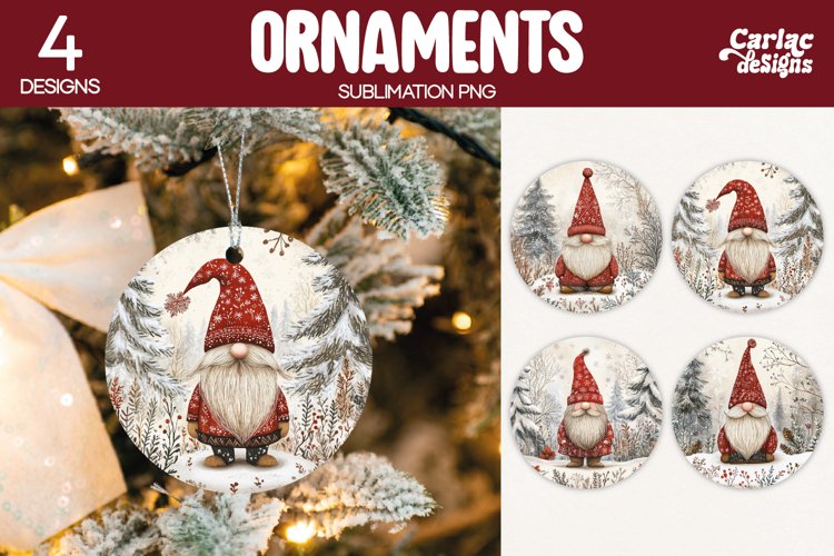 Christmas Ornament Sublimation, Vintage Gnome Ornaments