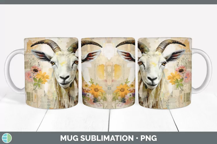 Vintage Goat Mug Wrap | Sublimation Coffee Cup Designs