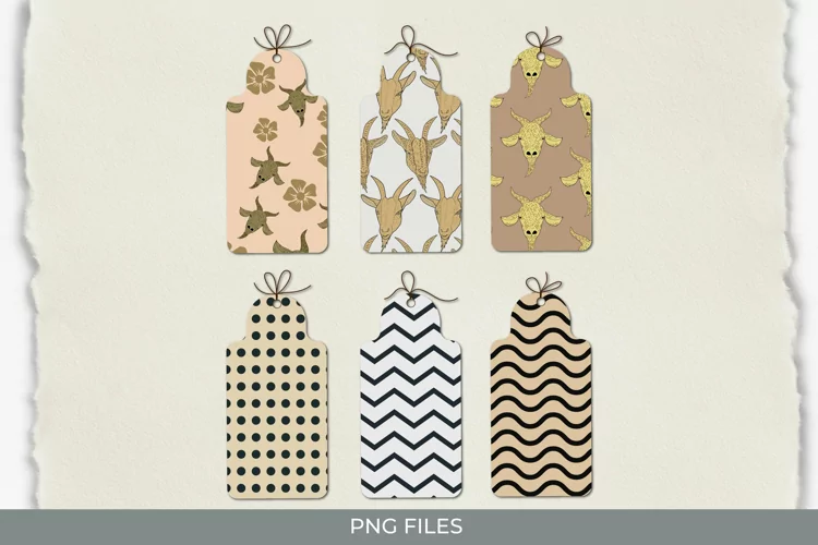 Vintage Goat Seamless Pattern Shaped Tags