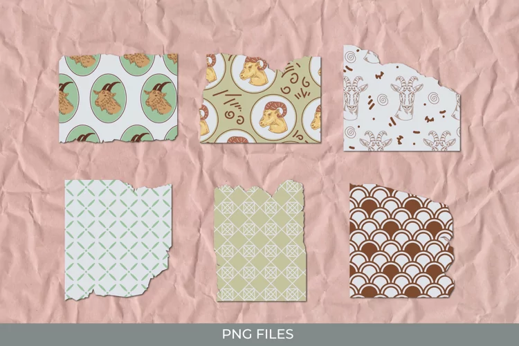 Vintage Goat Seamless Pattern Torn Paper