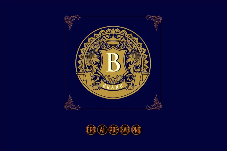 Vintage gold crown shield label illustrations