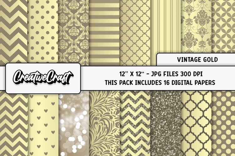 Vintage Gold Digital Papers, scrapbook backgrounds designs