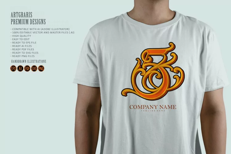 Vintage gold flourish number five monogram logo