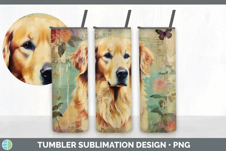 Vintage Golden Retriever Dog Tumbler | Sublimation 20 oz Ski