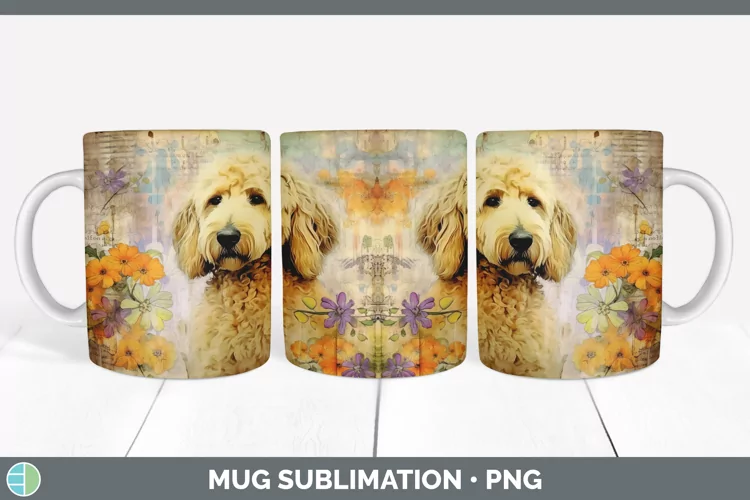 Vintage Goldendoodle Dog Mug Wrap | Sublimation Coffee Cup D