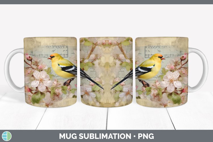 GorgeousDecoupage Goldfinches Mug Wrap design.