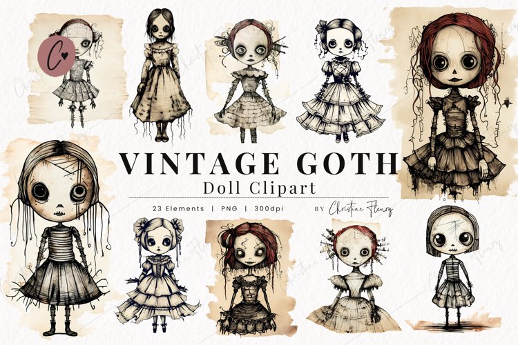 Vintage Goth Doll Clipart example image 1