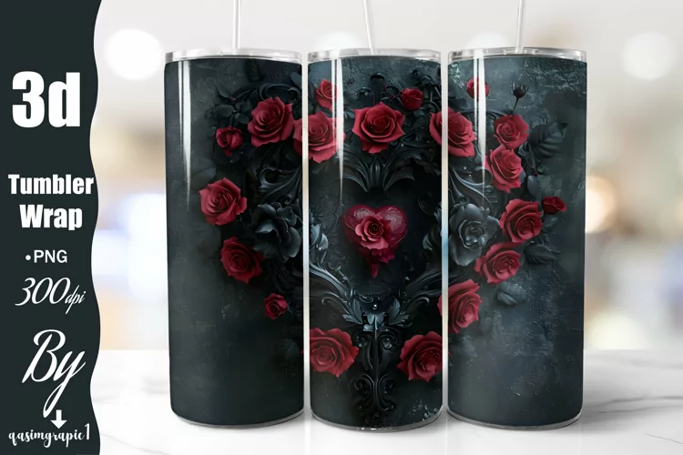 Vintage Gothic Heart With Roses Halloween 20 oz tumbler Wrap