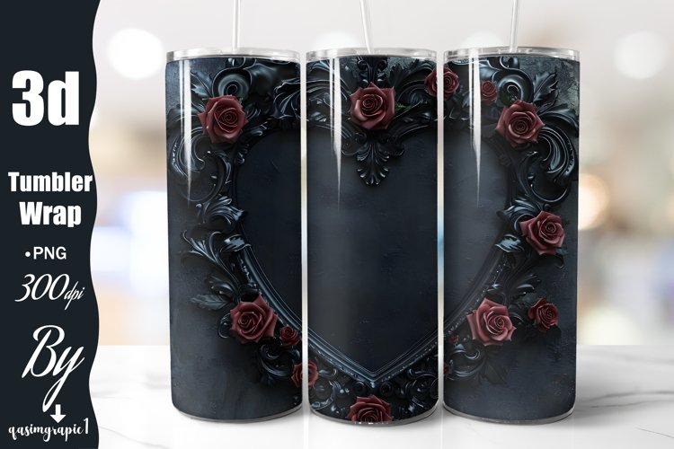 Vintage Gothic Heart With Roses Halloween 20 oz tumbler Wrap