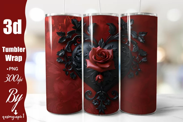 Vintage Gothic Heart With Roses Halloween 20 oz tumbler Wrap
