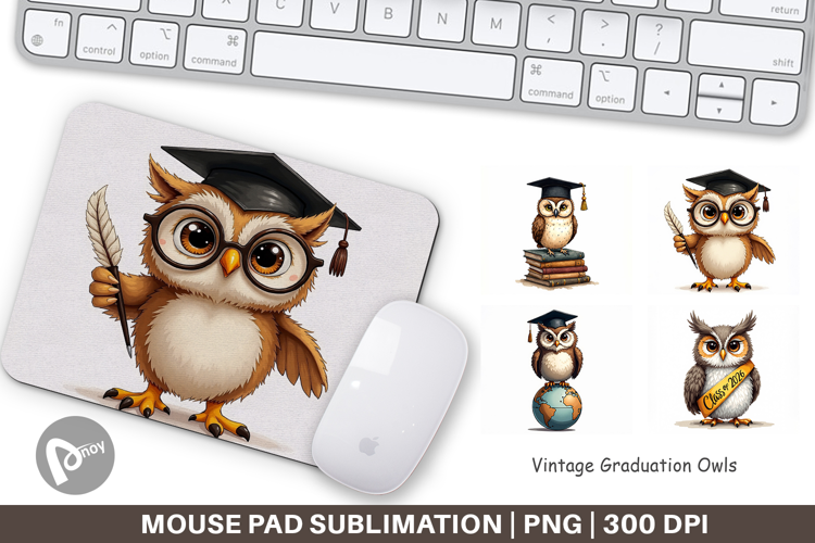 Vintage Graduation Owls Mouse Pad