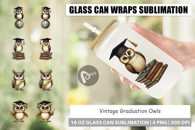 Vintage Graduation Owls Glass Can