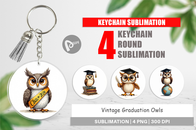 Vintage Graduation Owls Keychain